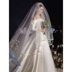 Long Bridal Veil with Satin Edges - Perfect for Weddings