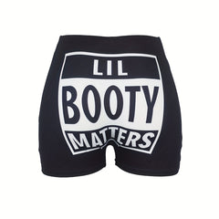 Colorblock Letter Print Skinny Yoga Shorts for Women