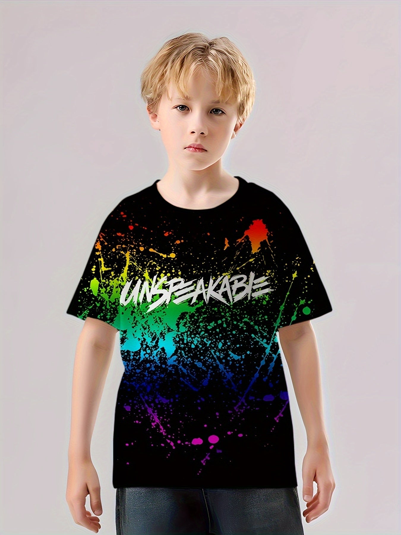 Paint Splash Pattern Kid's T-Shirt UNSPEAKABLE Print Casual Short Sleeve Top
