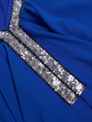  Colorblock Ruffle Trim Sequin V Neck Top