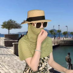 Ribbed Knitted Shawl Solid Thin Breathable Neck Gaiter Sunscreen Scarf