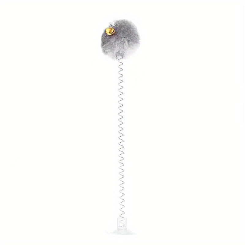 Interactive Plush Cat Toy with Feather Bell and Suction Cup