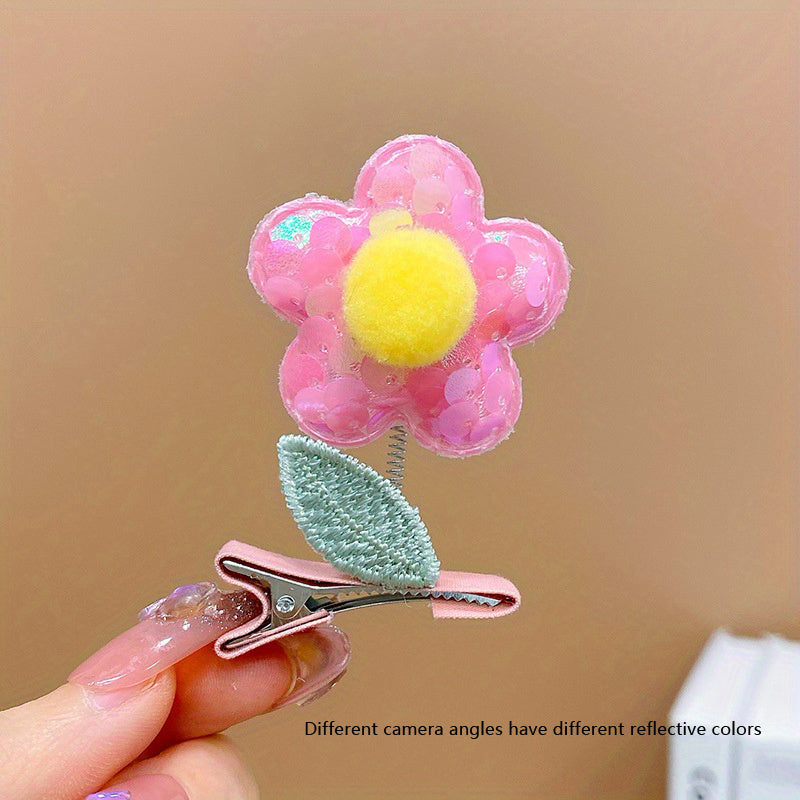 Sequin Flower Hair Clip Baby Girls Hair Clip With Coli Spring Duck Billed Clip