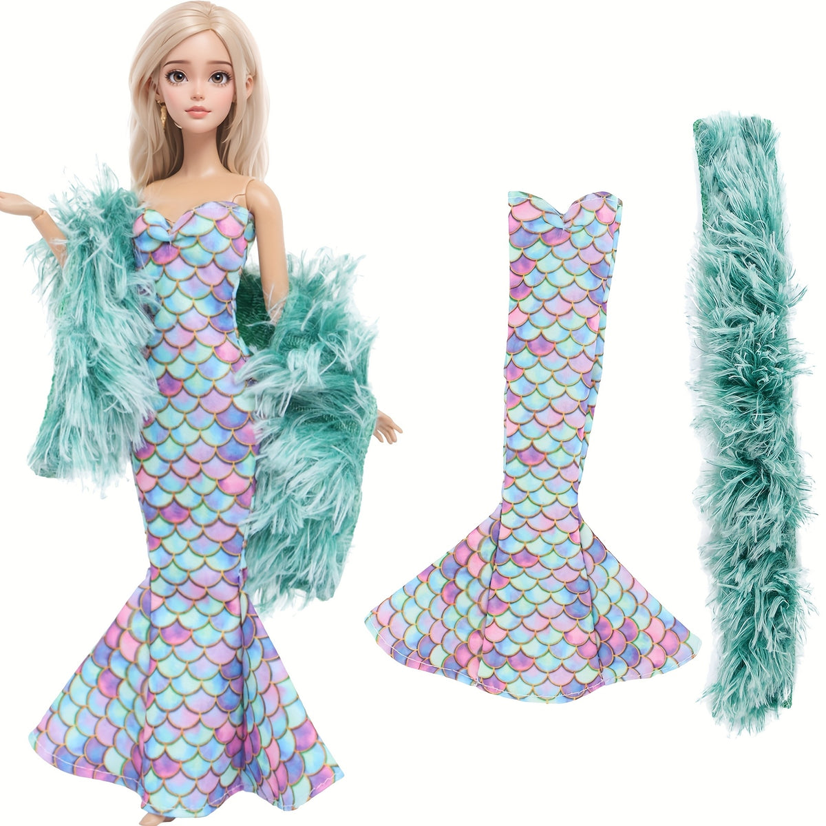 Doll Clothes Accessories Party Fishtail Dress Striped Tops Skirts