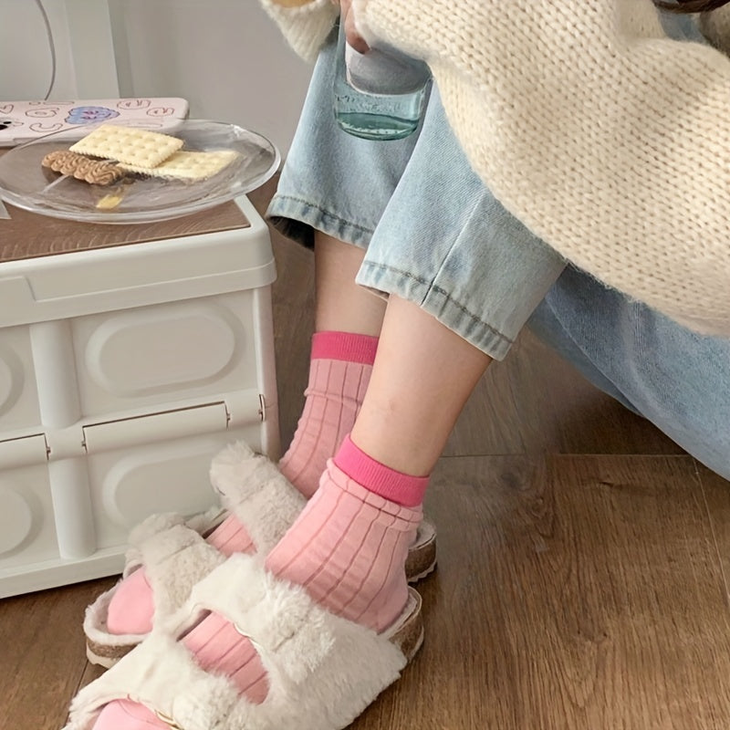 Colorblock Crew Socks Breathable Mid Tube Stockings
