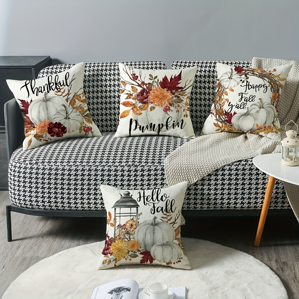 Autumn Pumpkin Drop Leaf Linen Blend Pillow Cover