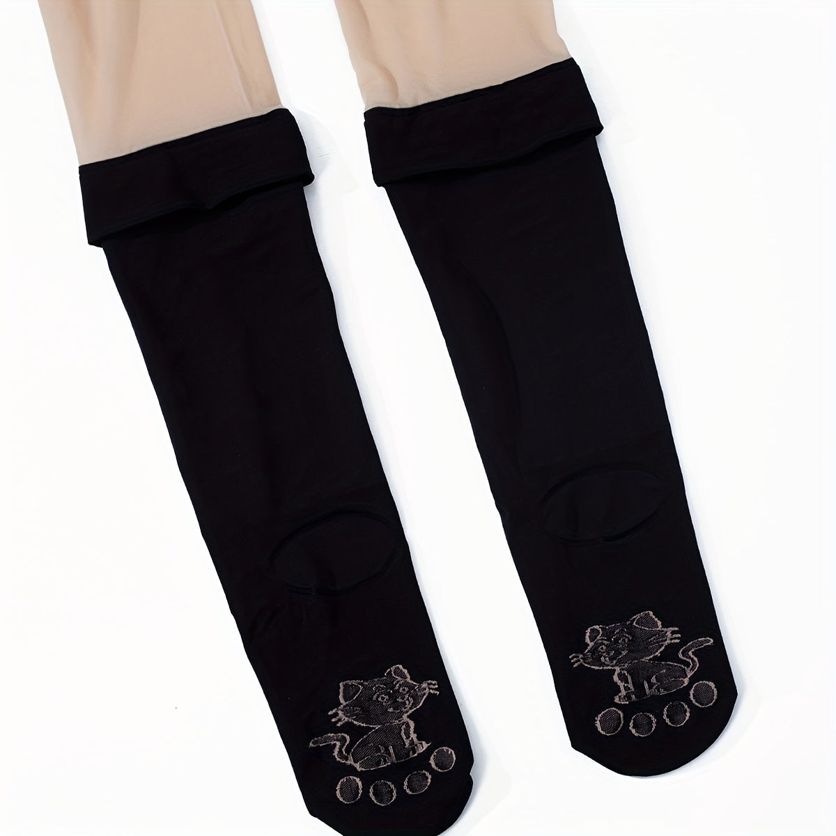  Colorblock Cat Pattern Tights Anti-hook Elastic Waist Footed Tights