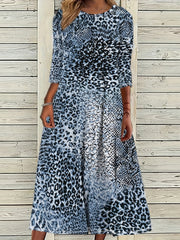  Leopard Print Three Quarter Sleeve Maxi Dress