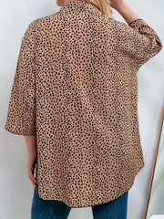 Women's Dalmatian Print Long Sleeve Button Up Loose Fit Blouse