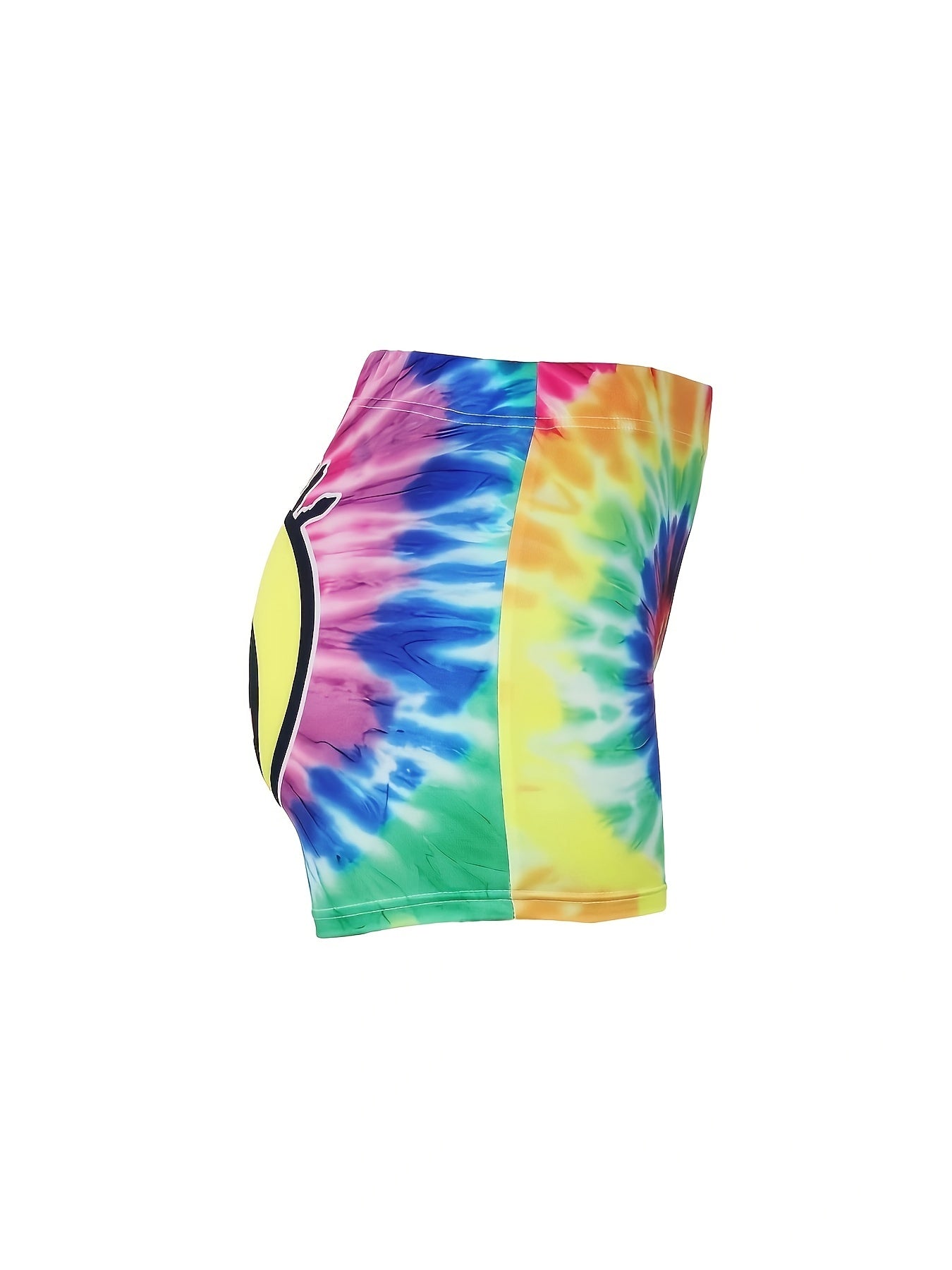  Cartoon Figure & Letter Print Tie Dye Medium Stretch Skinny Shorts