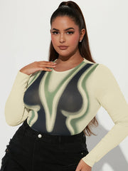  Sexy Bodysuit Women's Plus Body Print Long Sleeve
