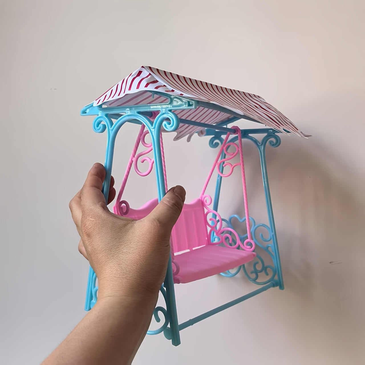 Pink Striped Canopy Mini Doll Swing Decoration