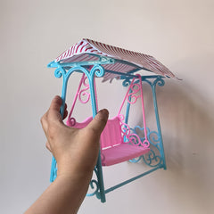 Pink Striped Canopy Mini Doll Swing Decoration