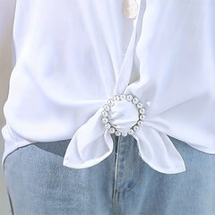 Faux Pearl Round Buckle Women Dress Scarf Pin Brooch