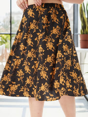  Floral Print Elastic High Rise Midi Skirt