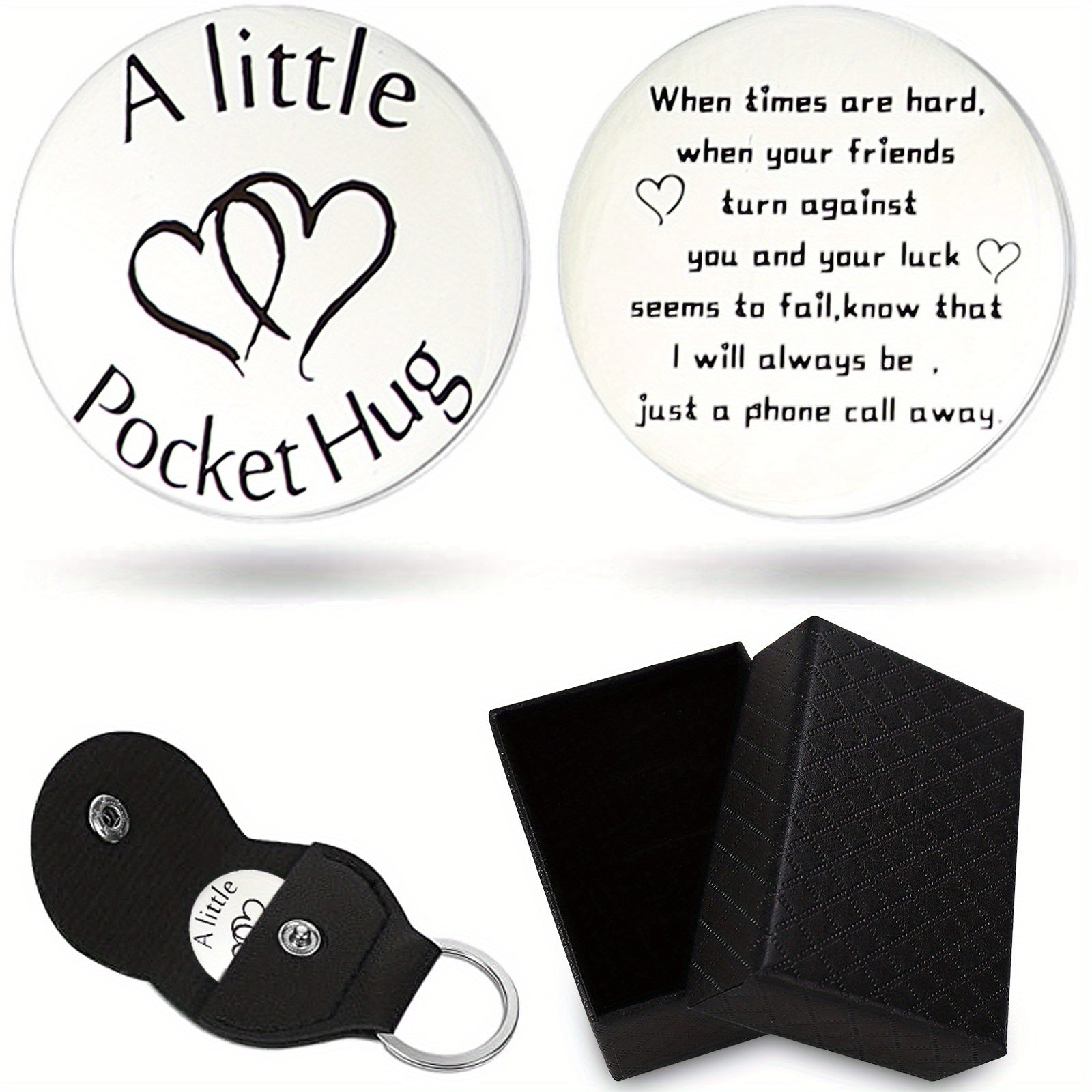Pocket Hug Token Leather Keychain Men Birthday Christmas Boy Girl Valentines Son