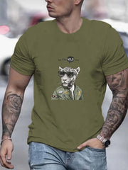 Leopard Pilot Print Men's Graphic Crew Neck Active T shirt