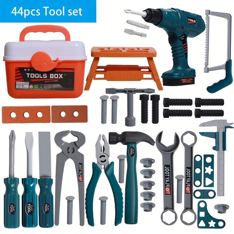 Kids' Simulation Tool Set with Toy Drill Bit and Storage Box