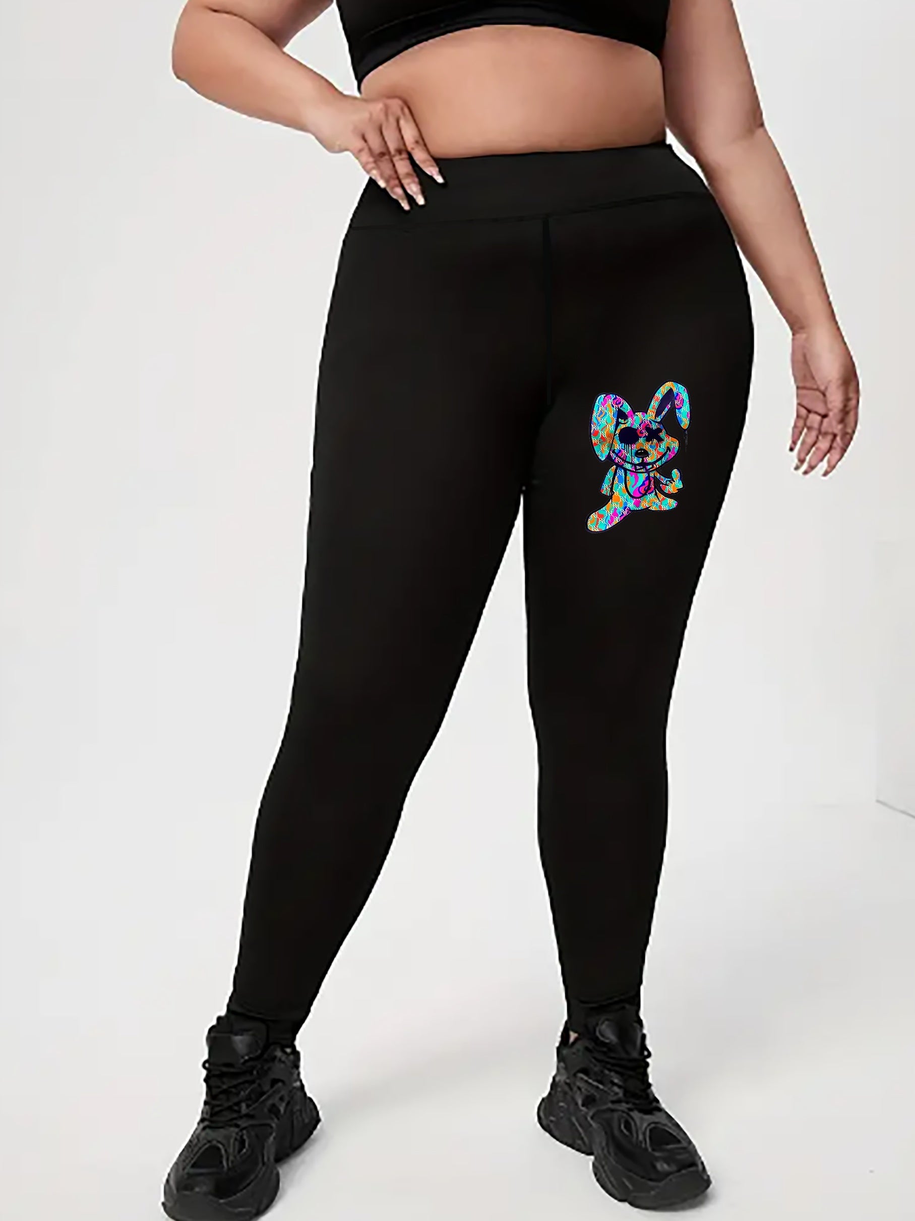 Women's Plus Funny Rabbit Print High Rise Yoga Leggings