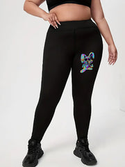 Women's Plus Funny Rabbit Print High Rise Yoga Leggings