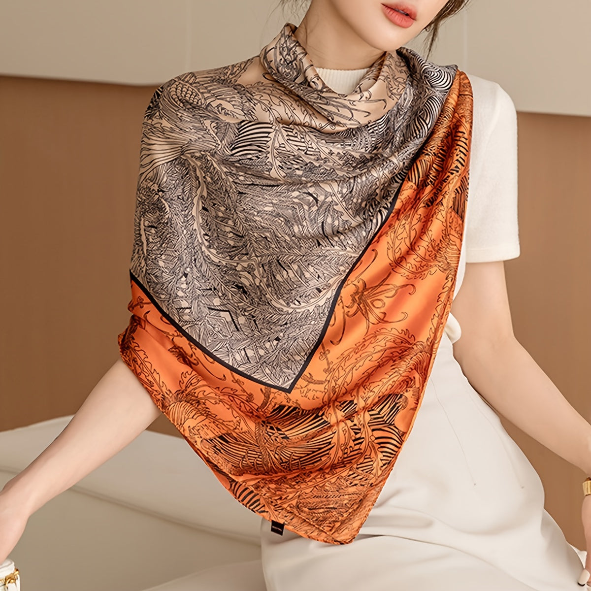 Silk Scarf Sunshade Print Beach Towel Square Scarf