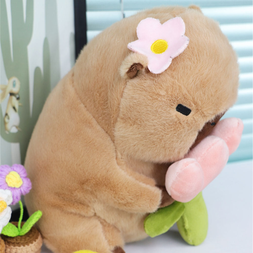 Capybara Plush Toy with Flower - Brown Plush