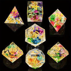 7pcs Transparent Flower Resin Dice Game Accessories