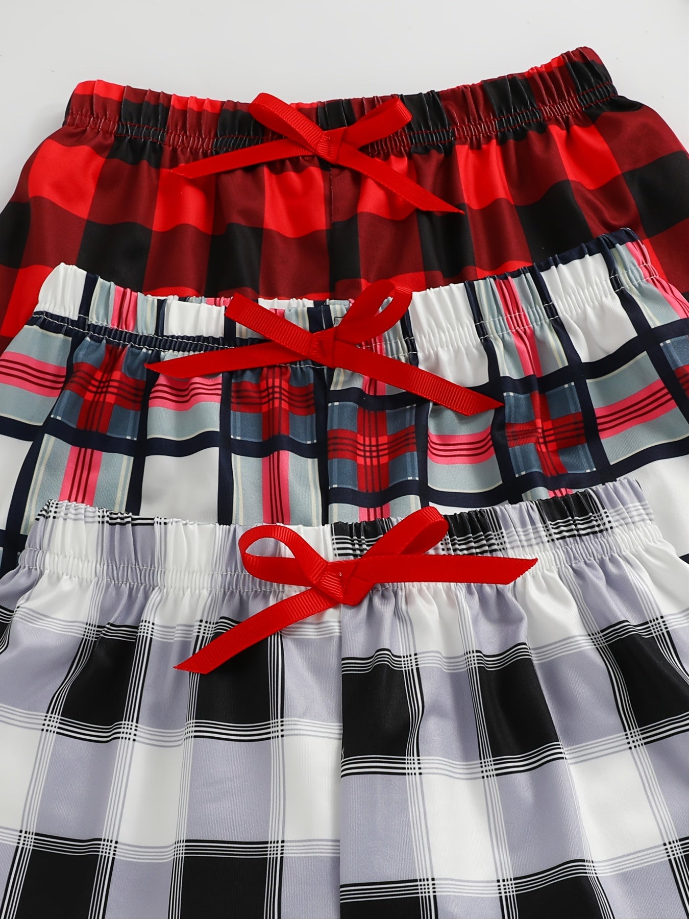 3pcs Kids Red Plaid Bowknot Shorts Elastic Waist