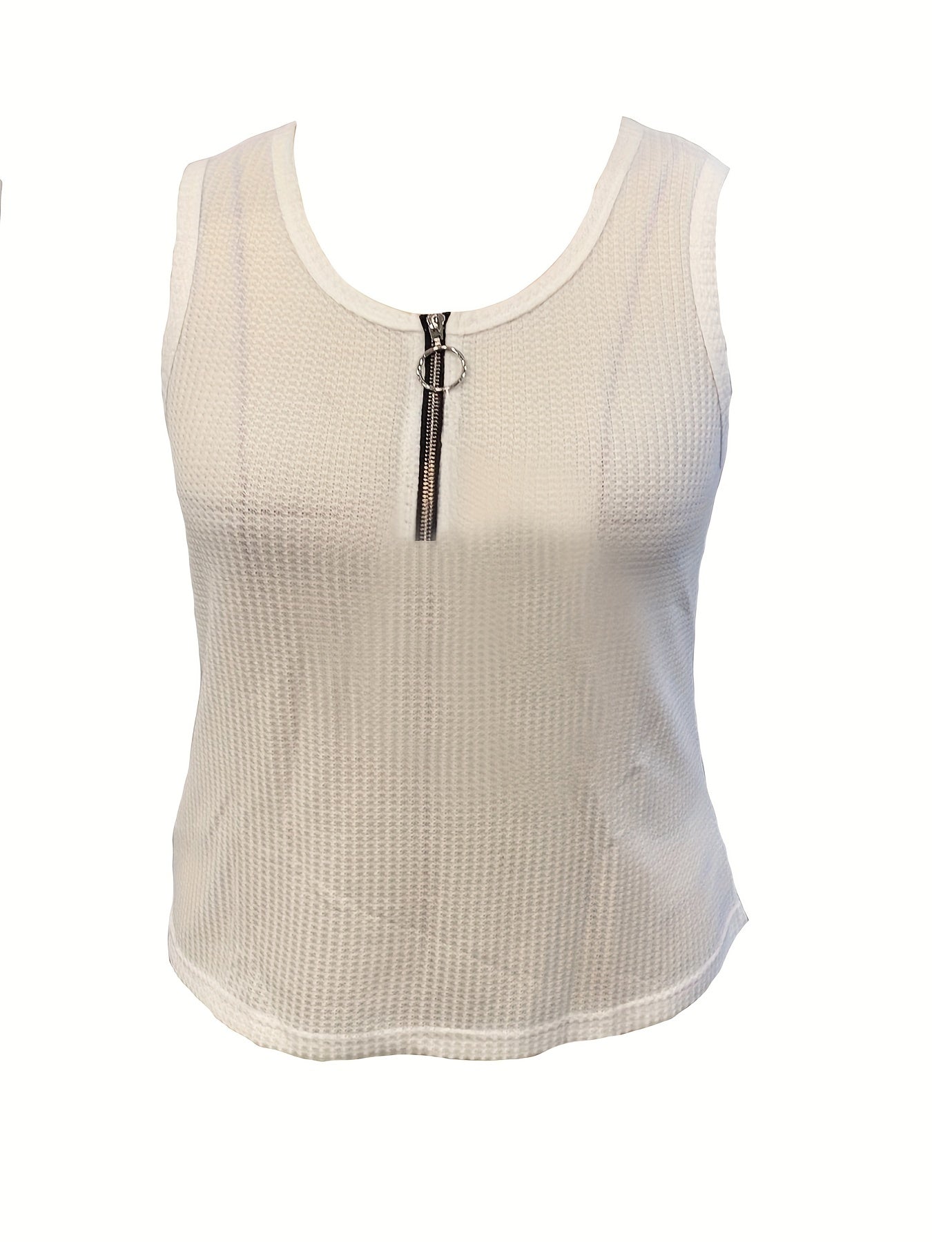  Solid Waffle Round Neck Tank Top