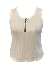  Solid Waffle Round Neck Tank Top