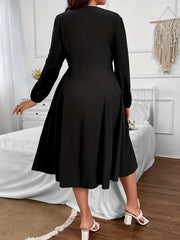  Solid Lantern Sleeve Square Neck Dress
