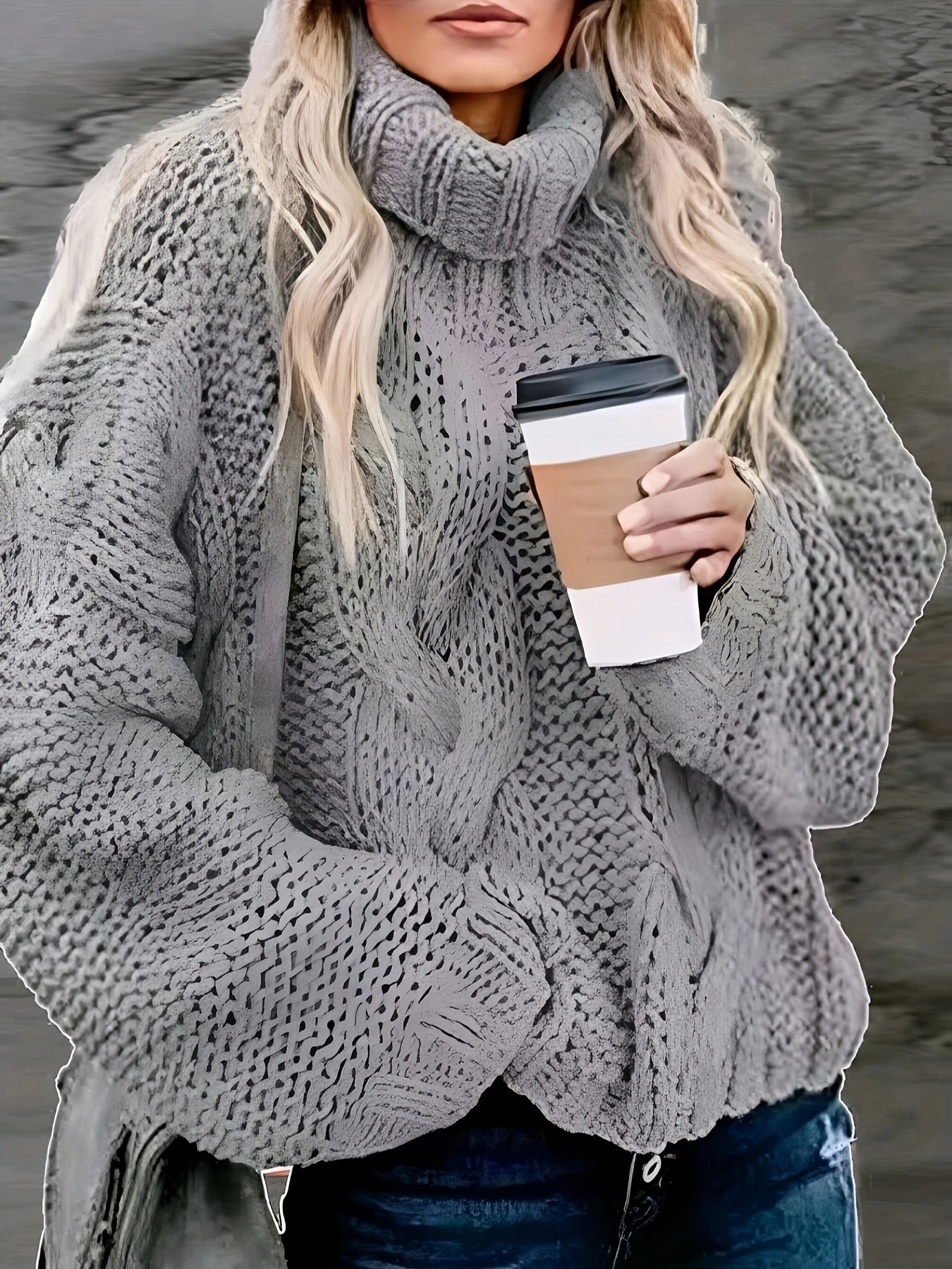  Casual Sweater Women's Plus Solid Long Sleeve Turtleneck Oversized Chu