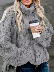  Casual Sweater Women's Plus Solid Long Sleeve Turtleneck Oversized Chu