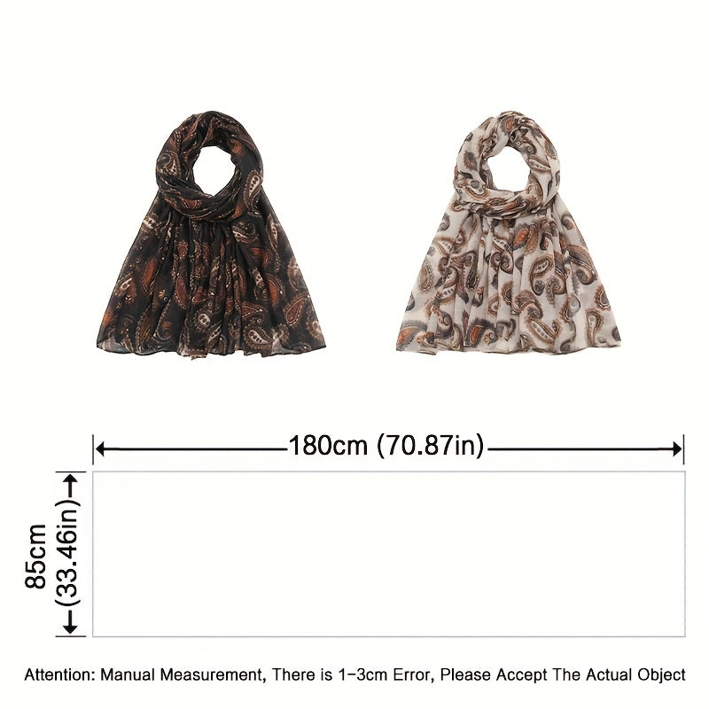 Paisley Print Voile Scarf Vintage Solid Shawl Windproof Head Wrap Women