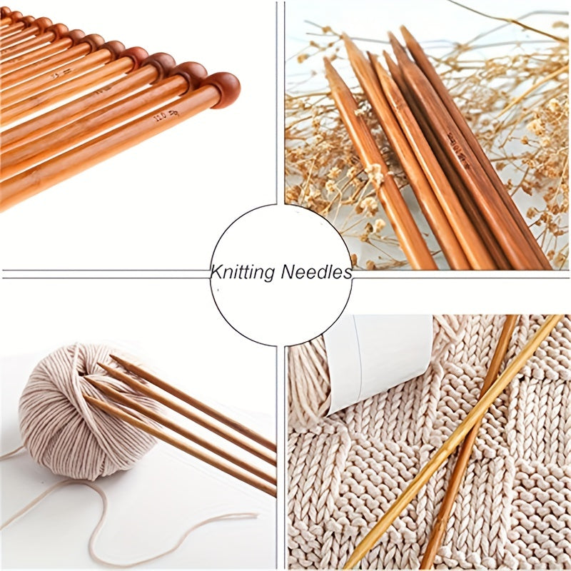 36pcs Bamboo Knitting Needles Set With Case Single Pointed Knitting Needles