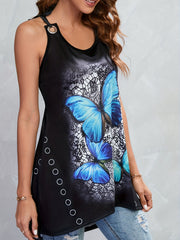  Butterfly Print Tie Shoulder Tank Top