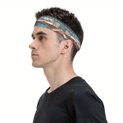 Men's Paisley Headband Non Slip Teal Orange Gray Brown Soft Flexible Band