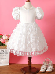 Girls Flowers Appliques Puff Sleeve Princess Dress For Summer