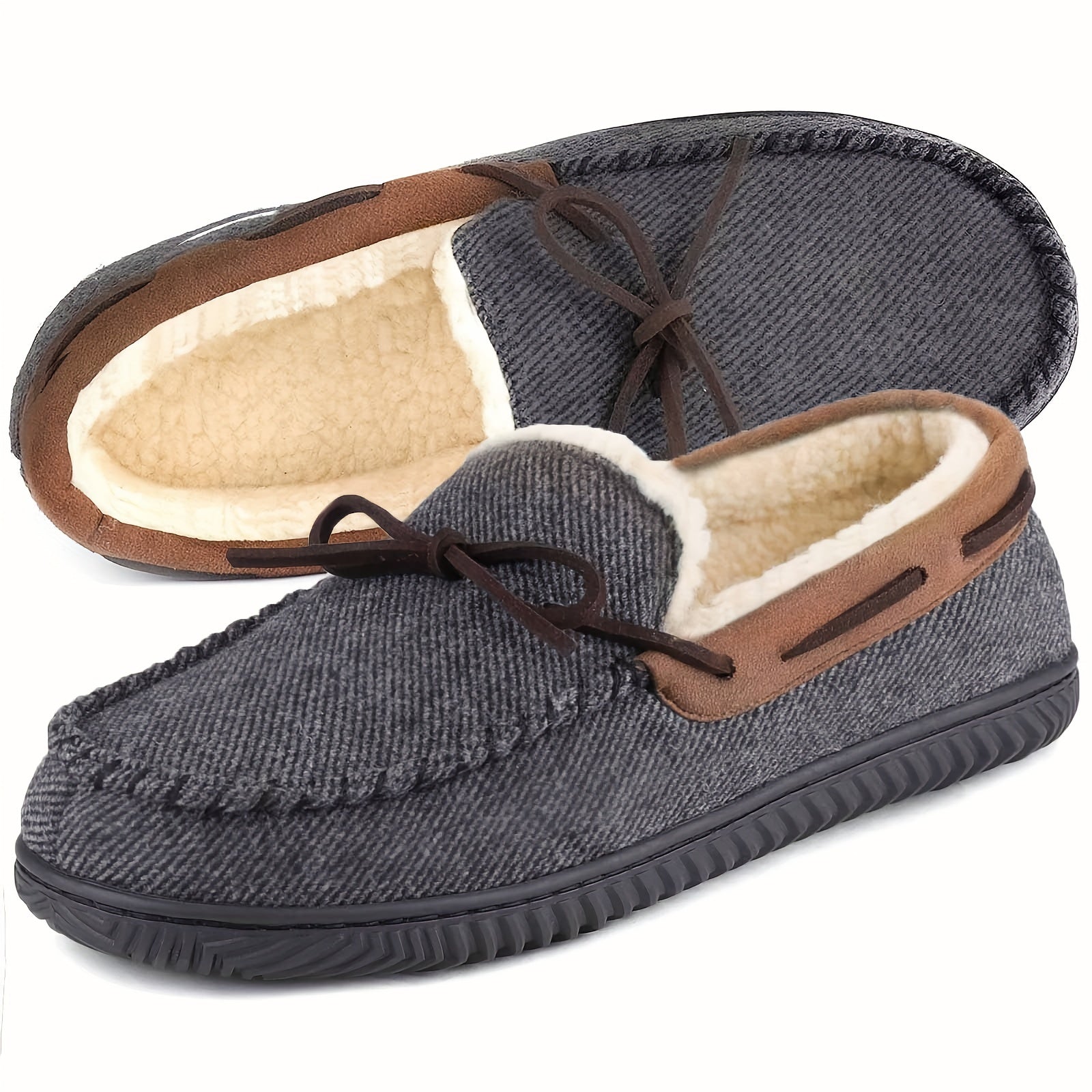 Men's Warm Fleece Lining Non Slip Slippers Comfortable Rubber Sole