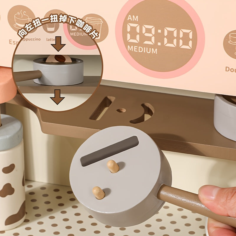 Wooden Coffee Machine Toy Set for Kids Pretend Play Accessories Learning Kit