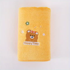 Cute Bear Embroidered Hand Towel, Quick Drying Coral Fleece Face Towel