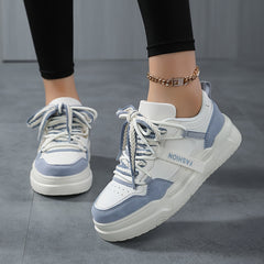 Women's Block Faux Leather Chunky Sneakers for Outdoor Sports