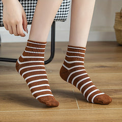 5 Pairs Striped Crew Socks Comfy & Breathable Sports Socks Women's