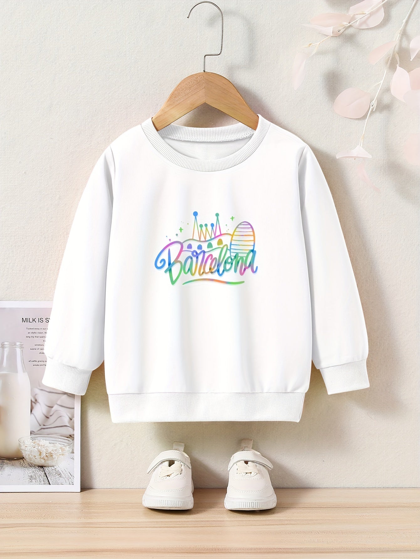 OERYUI Rainbow Print Crew Neck Pullover Top Kids Clothes