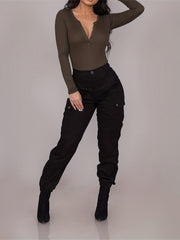 Dual Pockets Cargo Pants Casual Button Front Pants Spring/Fall Women's Clothing