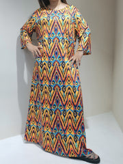  Boho Lounge Dress Women's Allover Print Long Sleeve Round Neck Tee
