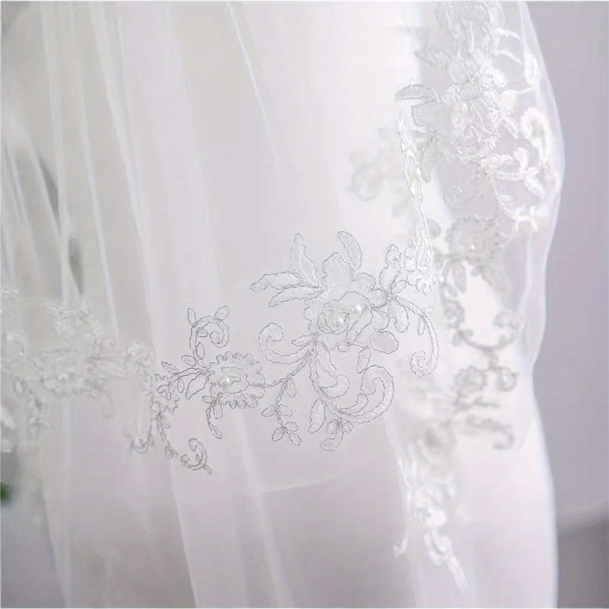 Floral Tulle Bridal Veil Long Wedding Hair Accessory