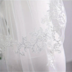 Floral Tulle Bridal Veil Long Wedding Hair Accessory