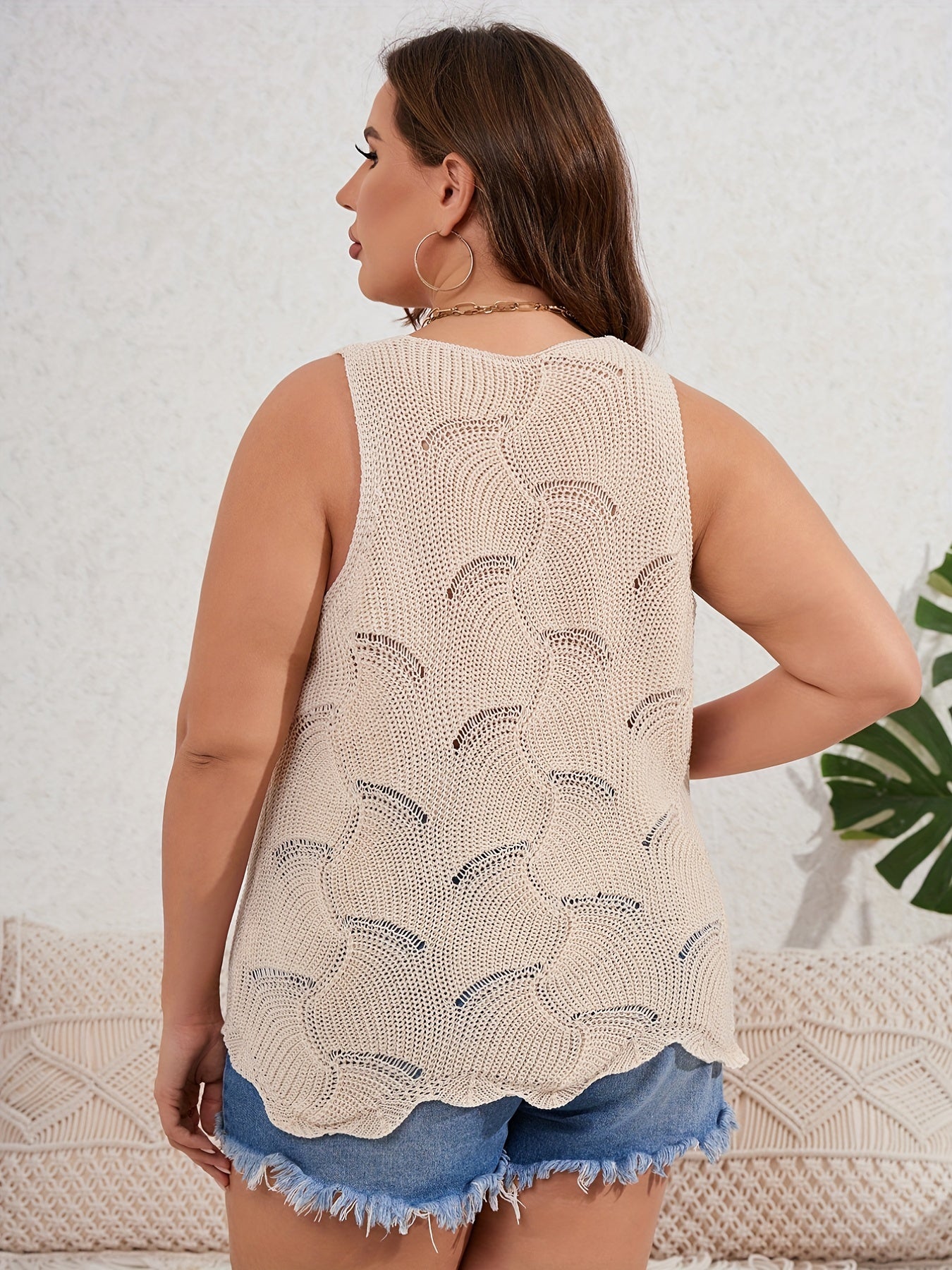  Eyelet Embroidered V Neck Tank Top