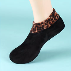 Leopard Fuzzy Socks Soft & Warm Low Cut Ankle Socks Women's Stockings